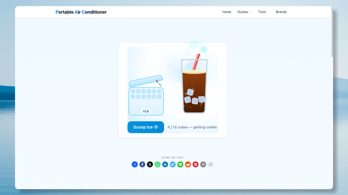 Ice Cola Online screenshot of a frosted glass filling with ice cubes and cola